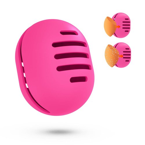 Fauxomor Makeup Sponge Holder - Double-Sided Vented Silicone Case for Travel | Shatterproof & Easy Carry - Rose Red