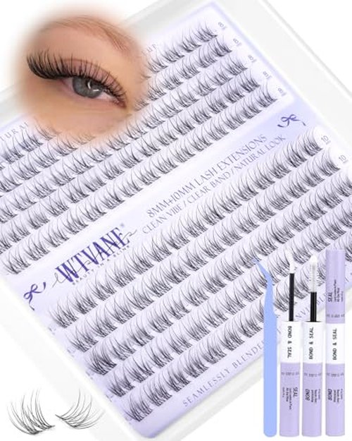 Wtvane Lash Clusters Wispy Eyelash Clusters Natural Lash Extensions 8-16mm Cluster Eyelash Extensions Fairy Lashes Clusters with Soft Thin Lash Band C-Curly Individual Lashes Anime Eyelashes Cluster