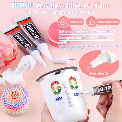 32000Pcs Resin Red Rhinestones with B7000 Jewelry Glue for Crafting, 2-6mm Non Hotfix Flatback Gems, Bedazzling Crystal for DIY Crafts Clothing Tumblers Mugs Shoes Fabric Decor Nail Art