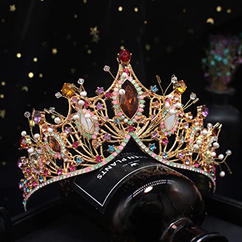 Baroque Queen Crown, Sinide Wedding Crown for Bride Rhinestone Princess Tiara for Women Gold Crown Princess Crystal Headband Tiaras for Girls,Wedding Halloween Faire Costume Birthday Hair Accessories