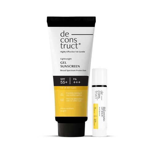 Deconstruct Glow Guard Duo - Brightening Lip Balm (4g) & SPF 50+ Gel Sunscreen (50g) | Perfect for All Skin Types