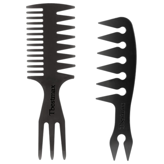 Skiennix Hair Comb Styling Set - Double-Sided Brushes & Afro Pick for African American Hair | 2-Piece Black Set