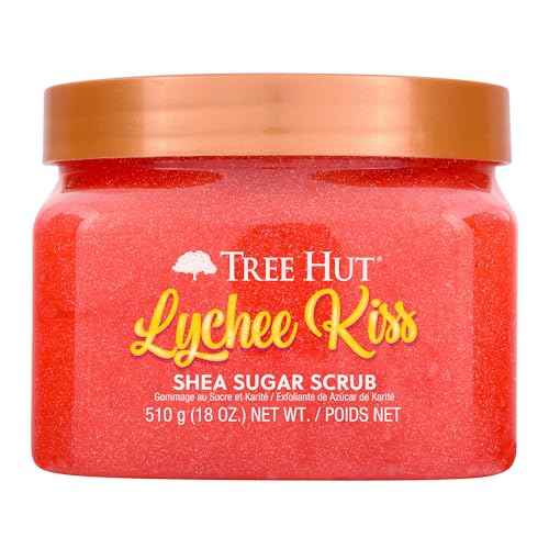 Tree Hut Lychee Kiss Shea Sugar Scrub, Exfoliating, Hydrating & Moisturizing Body Scrub with Shea Butter & Nourishing Essential Oils, Smooth & Soften Skin, 18 oz