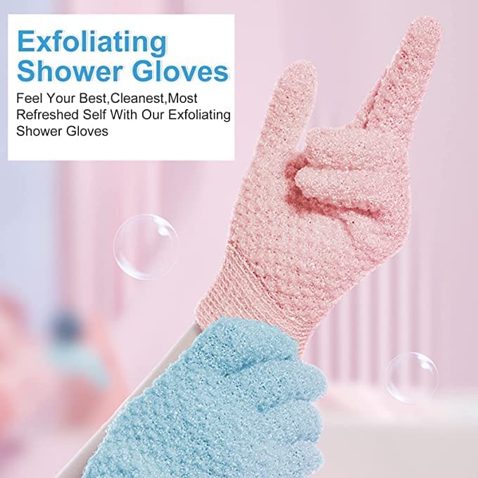 Yiclick Heavy Exfoliating Gloves, Exfoliating Body Scrubber for Bath Shower Exfoliation, Body Scrub Exfoliator for Dead Skin Remover, Exfoliate Sponge Loofah Washcloth Mitt Men Women (4Blue)