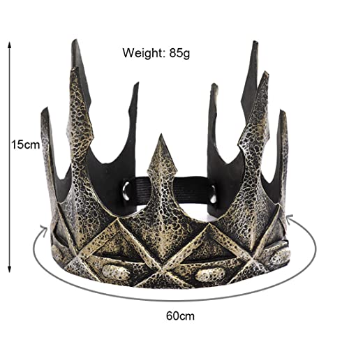 BooW Adult Medieval King Antique Crown Mens Royal Imperial Costume Headwear Halloween Fancy Dress Accessories (Antique Crown B-Golden)