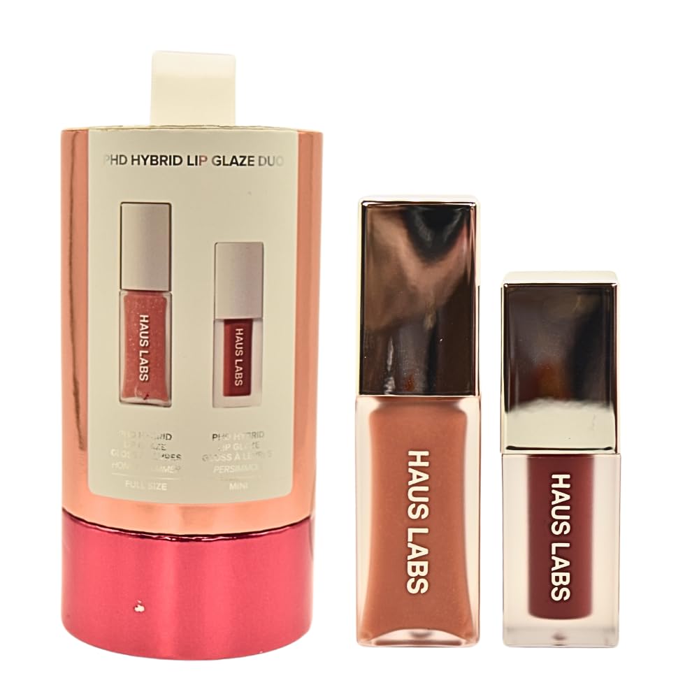 Haus Labs PHD Hybrid Plumping Lip Glaze Duo - Honey Shimmer Full Size & Persimmon Mini