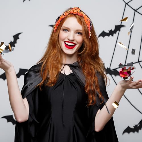 Yoolhamy Halloween Rhinestone Headband for Women Knotted Jeweled Wide Hair Band with Spider Pumpkin Bat Crystal Accents