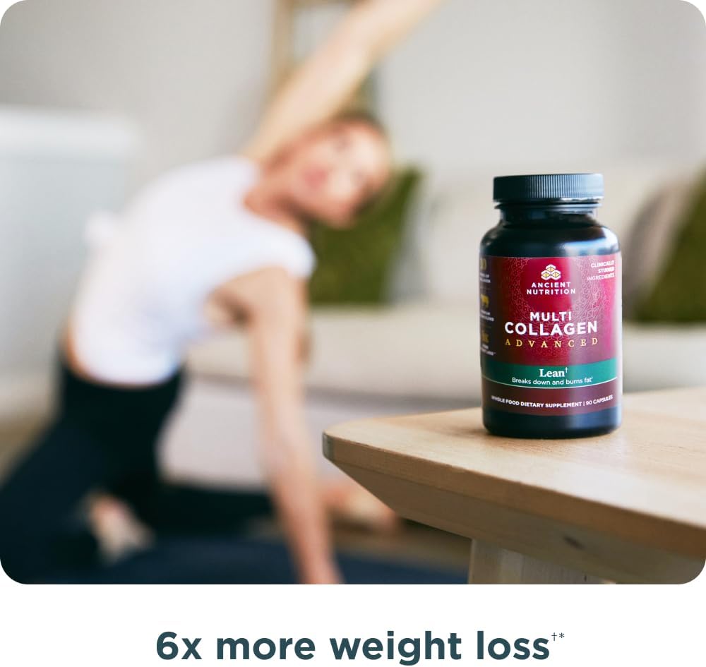 Ancient Nutrition Multi Collagen - Advanced Lean Formula with Probiotics for Healthy Weight Loss | 90 Count