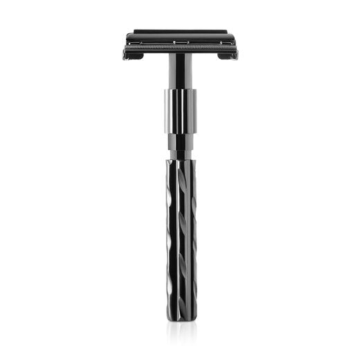 Parker 22R Long Handle Safety Razor - Gunmetal Twist-to-Open Design, Heavyweight Brass Frame | 5 Platinum Blades Included