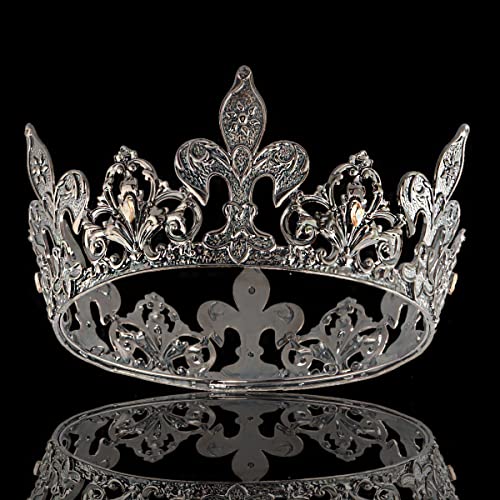 Alloy Rhinestone King Queen Round Crown Party Hair Accessories For Birthday Wedding Prom Pageant Photography Halloween (Black)