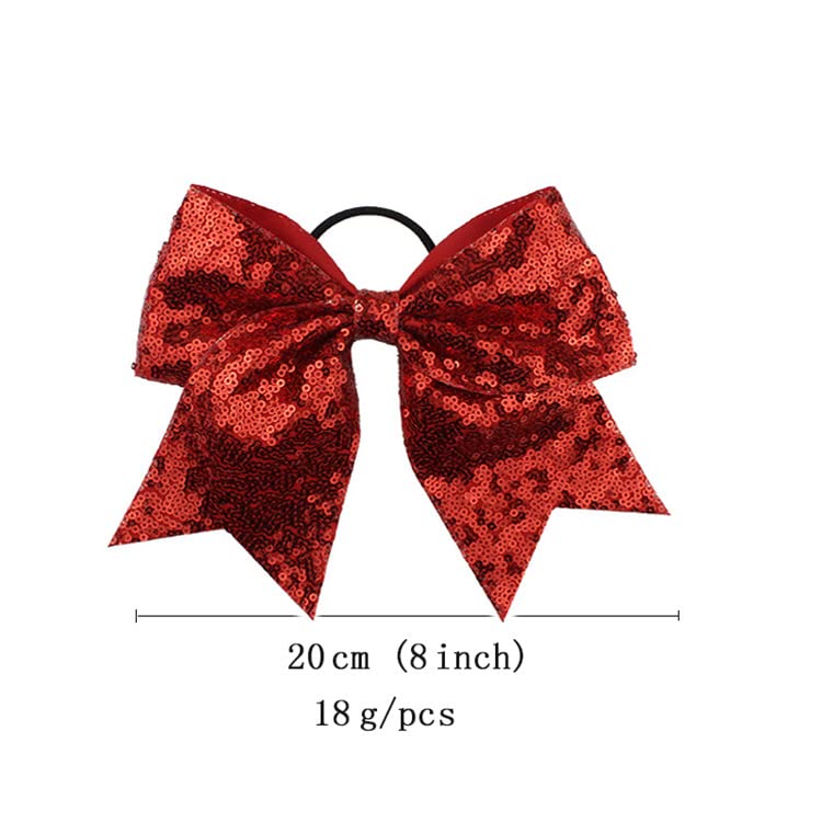 Girls Cheer Bow Ponytail Holder Big Hair Bow Tie with Glitter Sequins Bowknot JB80 (A1-Red)