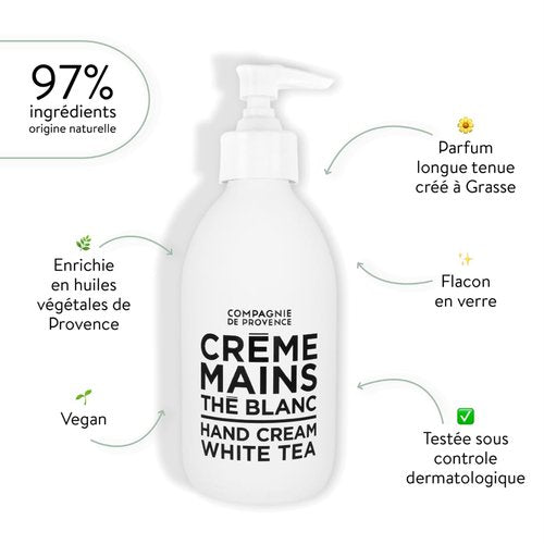 Compagnie de Provence Luxury Hand Cream - White Tea Scent | 10 Fl Oz Glass Pump Bottle