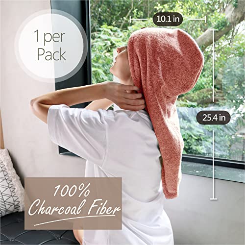 myHomeBody Hair Towel Wrap, Luxury Rapid-Dry Hair-Drying Turban, Ultra Soft and Quick Drying Absorbent Charcoal Fiber, with Coconut Shell Button – Cinnamon