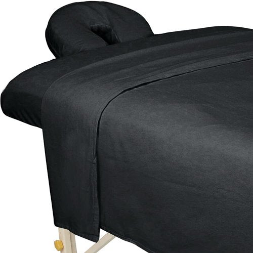 ForPro Professional Collection Flannel Massage Sheet Set - 3-Piece Black Set for Tables & Face Rest