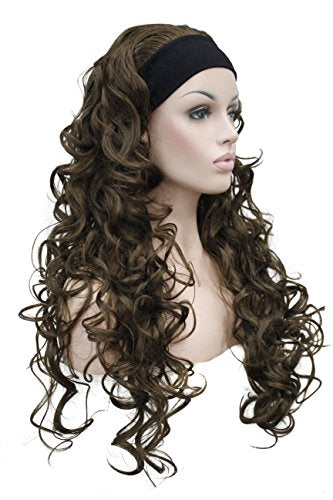 Wiginway 26 inch Long Curly Light Ash Brown Hair Premium Synthetic Women's Wig 3/4 Half Wig with Black Headband