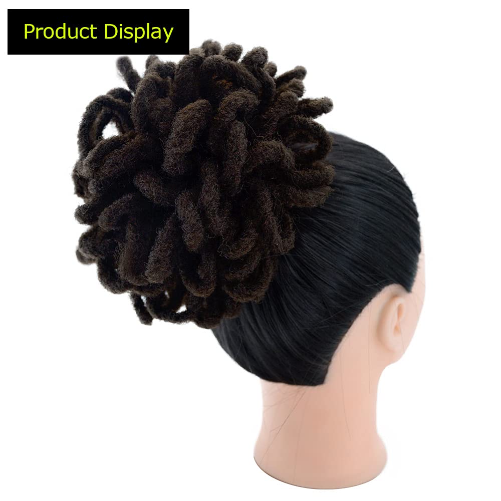 KGBFASS Loc Ponytail Drawstring Dreadlock Bun Petal Curly Faux Locs Braided Ponytails Short Chignon Synthetic Clip in Hair Extensions(4#)