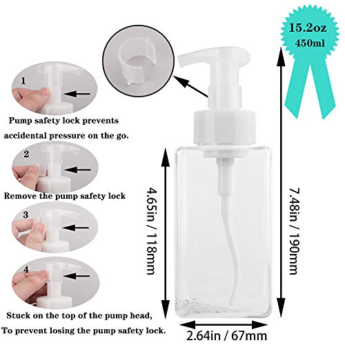 2 Pack Foaming Soap Dispenser 15oz Refillable Foam Liquid Hand Soap Empty Plastic Pump Bottle Container for Bathroom Vanities, Kitchen Sink, Hospital, Clinic, Clear 450ml