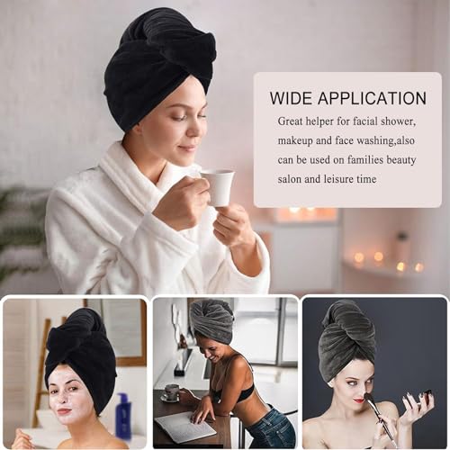 SURPRISE PIE Microfiber Hair Towel Wrap for Women,2Pack Hair Towels with Button,Super Absorbent Hair Turbans for Wet Hair, Long,Curly Hair,Fast Hair Drying Towel (Black and White)