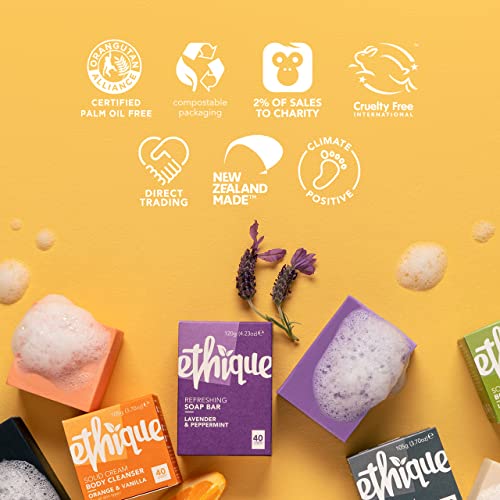 Ethique Uplifting Sweet Orange & Vanilla Soap Bar - Body Wash for All Skin Types - Plastic-Free, Vegan, Cruelty-Free, Eco-Friendly, 4.23 oz (Pack of 1)