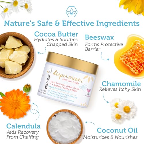 Era Organics Diaper Rash Cream For Baby - Extra Soothing and Moisturizing with Zinc Oxide, Organic Aloe Vera, Chamomile, Calendula Plus More - Gentle Butt Rash Moisturizer