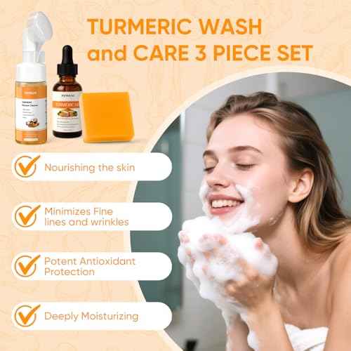 Turmeric Face Wash Set, Turmeric Facial Cleanser& Soap Bar & Oil for Face & Body Suit to All Skin Type, Protect Sensitive Skin Remove Spots Tone-evening