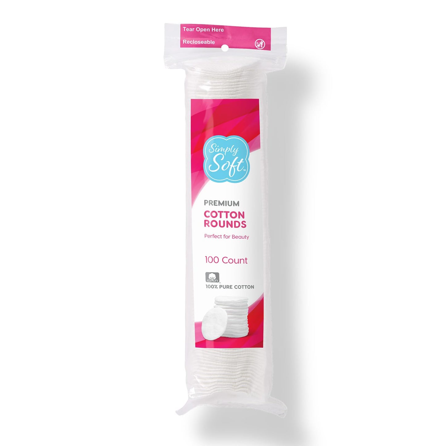 Simply Soft Premium Cotton Rounds, 100% Pure Cotton, Absorbent Cotton Pads, 100 Count (Pack of 6)