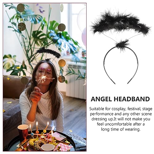 Lurrose Angel Headband Halo, Feather Hair Hoop White Feather Headband Angel Headpiece for Women Costume, 4pcs (black)