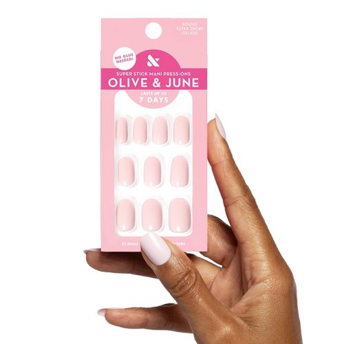 Olive & June Press-On Nails - Classic Super Stick | No Glue Needed | 32 Tabs in 16 Sizes | Non-Toxic, 7-Day Wear | Spring Flowers & Gelato Pink
