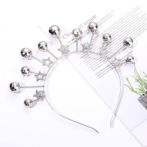 HEIDKRUEGER Disco Ball Headband Rhinestone Star Mirrorball Hairbands for Women Festive Holiday Parade Hair Hoop (Star and Disco Ball Headband)