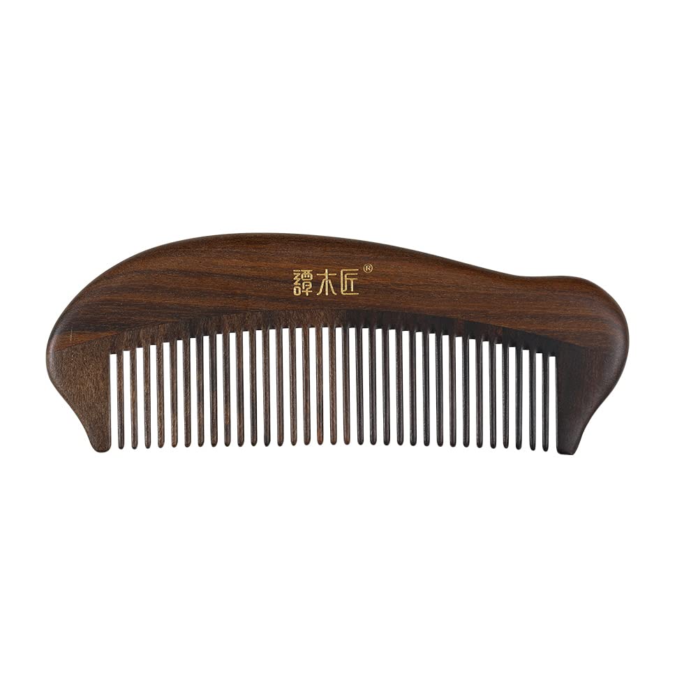 TAN MUJIANG Anti-Static Hair Comb - 5.12" Fine Tooth Detangling Comb - Handmade Natural Wooden Design for Women