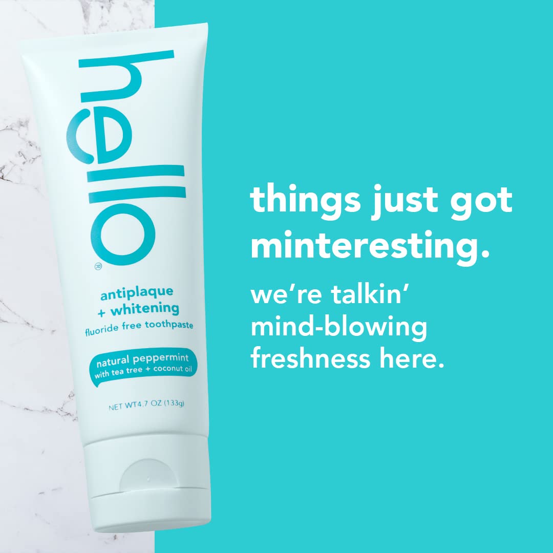 Hello 3-Pack Fluoride Free Whitening and Antiplaque Toothpastes with Spearmint, Peppermint, Coconut Oil, 4.7 OZ