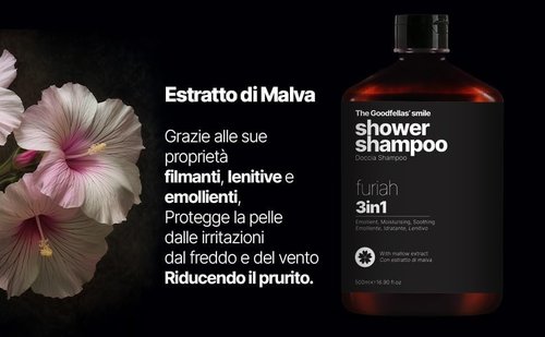 Goodfellas Smile FURIAH 3-in-1 Shower Shampoo - Bold Leather & Wood Scent | Body Wash & Hair Cleanser for Men | Hydrating & Refreshing | Made in Italy