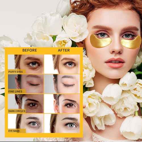Under Eye Patches for Puffy Eyes Treatment 30 Pairs, 24K Gold Under Eye Masks for Dark Circles and Puffiness, Eye Gel Pads w/ Collagen, Sodium Hyaluronate, Rose Essence for Eye Bags Treatment