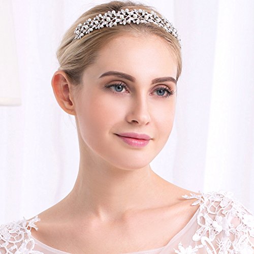 Wedding Rhinestone Headband, Crystal and Faux Pearl Crown for Bride Bridesmaids Tiara Hairband Simple Design Daily hair accessories (Silver A)