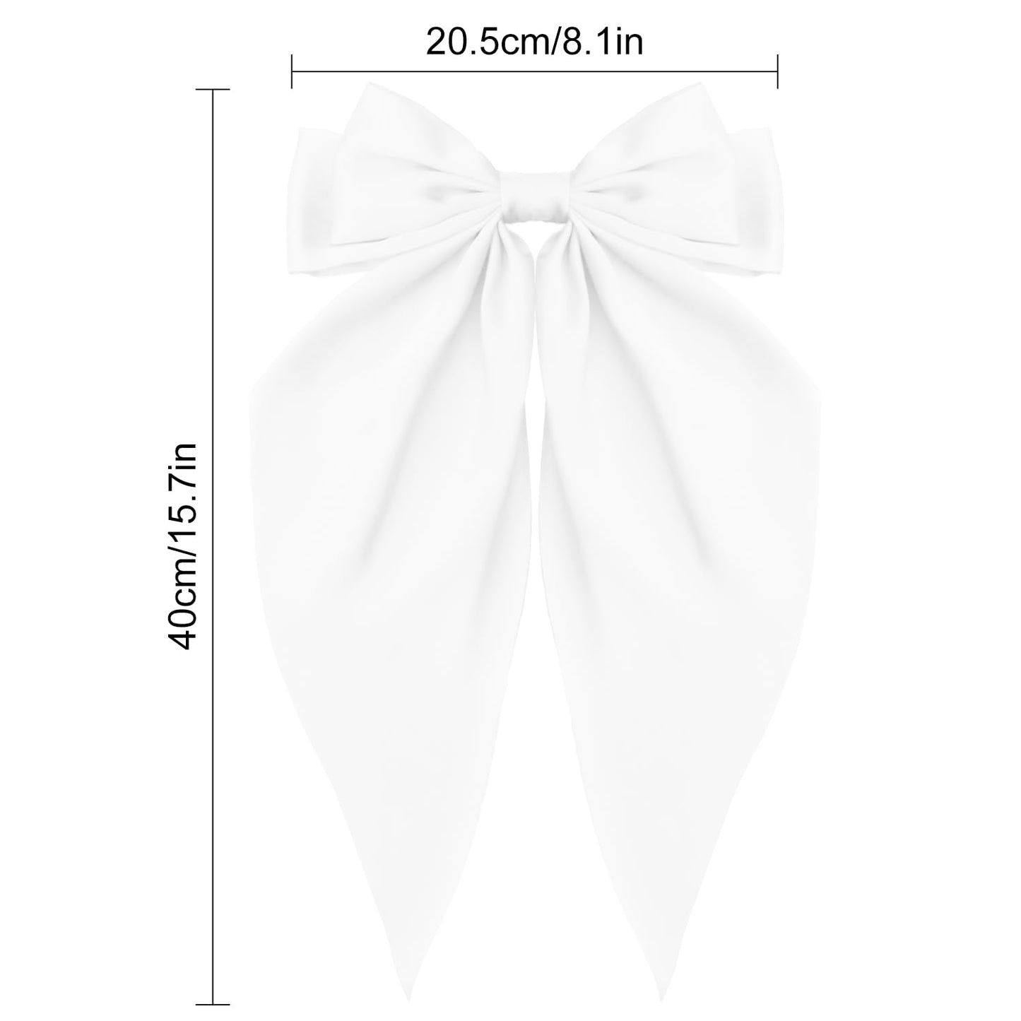 ATODEN White Silky Satin Oversized Long Tail Bowknot Hair Barrettes for Women - Large Metal Clips & Hair Accessories for Wedding