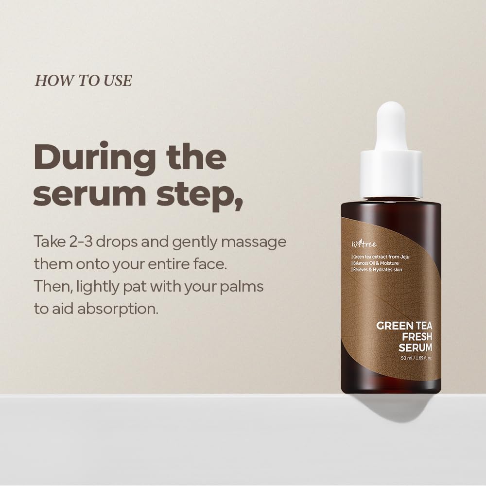 ISNTREE Green Tea Fresh Serum - Hydrating Formula with Jeju Green Tea Extract | 50ml | Balances Oil & Moisture
