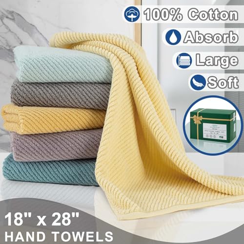 VOOVA & MOVAS Blue Hand Towels for Bathroom, 4 Pack Large 18" x 28" - 100% Cotton | Quick Dry | Thick | Soft | Lightweight, Bathroom Hand Towels, Luxury Towel Gift Set, Denim Blue