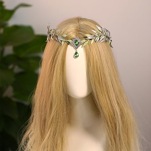 MOSTORY Handmade Green Fairy Flower Crown - Woodland Elf Circlet Forest Leaf Headpiece Elven Wreath for Women Girls Renaissance Halloween Cosplay Party Costume