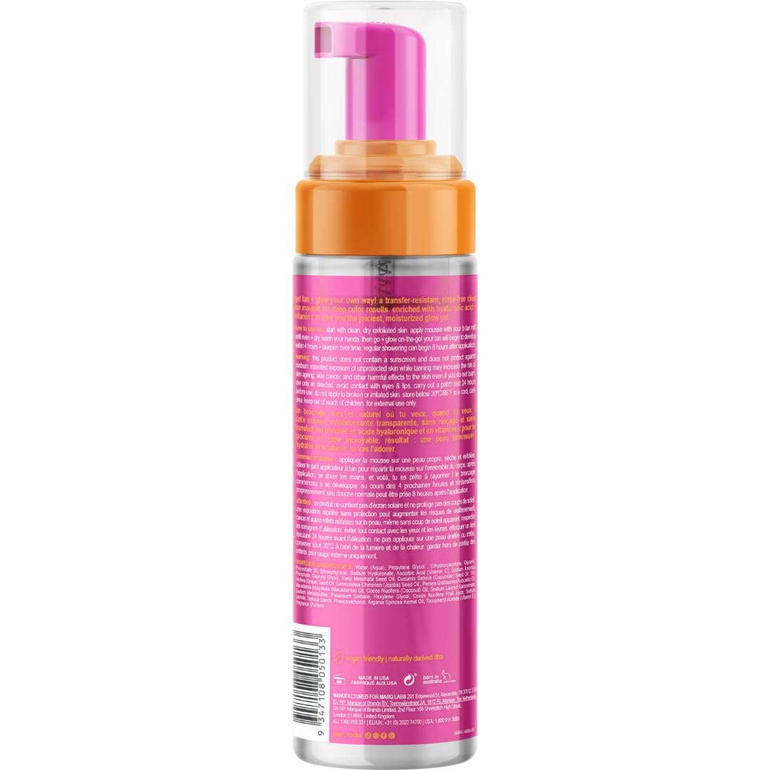 b.tan Clear Self Tanner Foam - Rinse-Free, 1 Hour Express Sunless Tanning Mousse, Dark, 6.7 Fl Oz