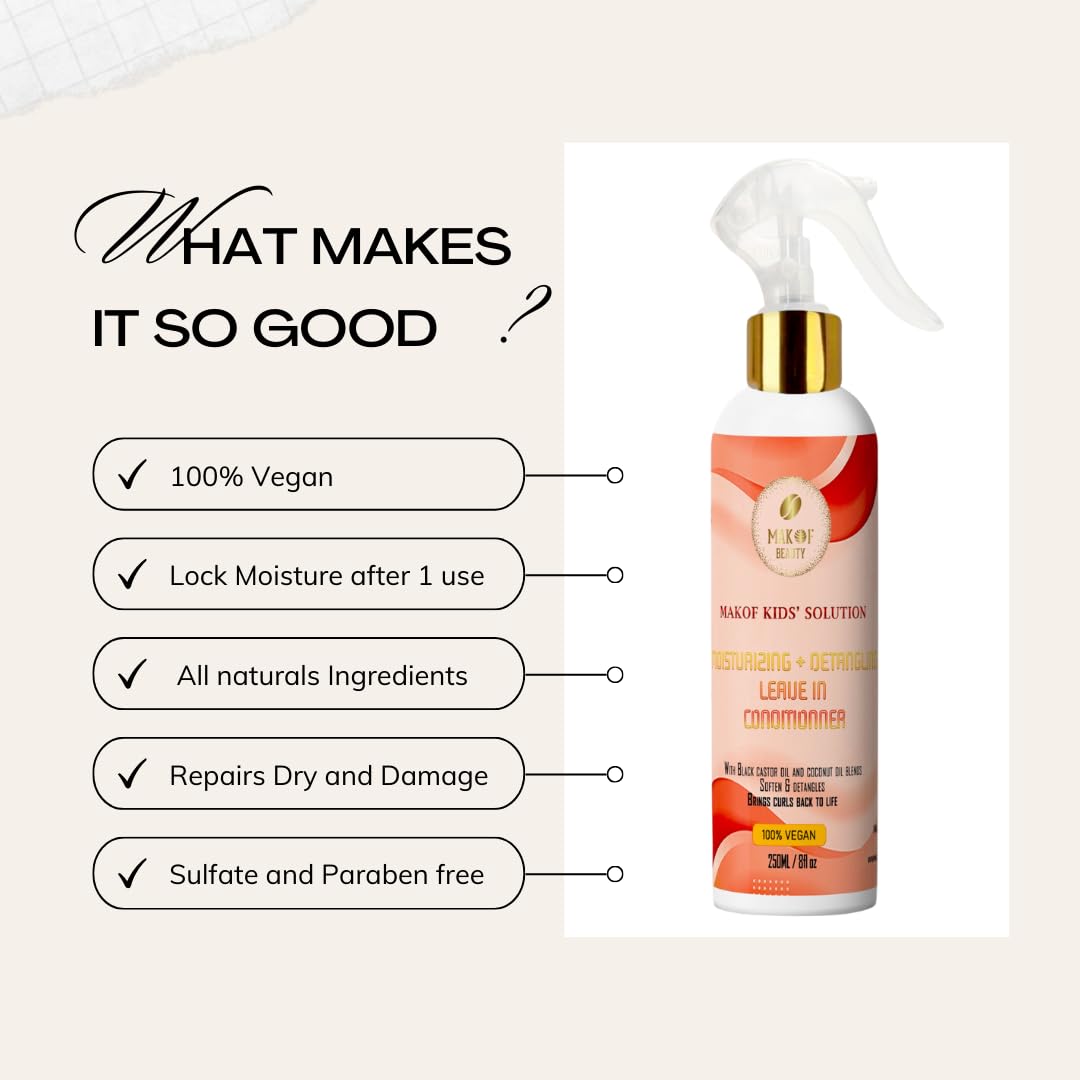 Skiennix Kids Leave-In Conditioner - Nourishing Formula with Mango Butter & Jojoba Oil | 8 Fl Oz