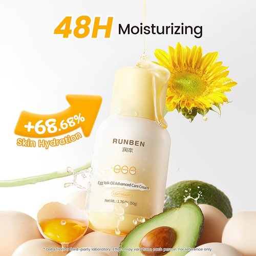 RUNBEN Baby Face Cream - 48H Deep Moisturizing with Egg Yolk Oil | Gentle, Non-Greasy Lotion for Dry Skin, 1.76 oz