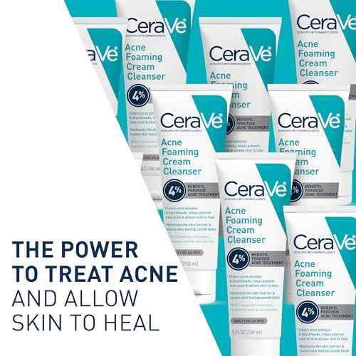 CeraVe Acne Foaming Cream Cleanser, 4% Benzoyl Peroxide Face Wash With Hyaluronic Acid, Niacinamide & Ceramides, Gentle Daily Acne Treatment For Face