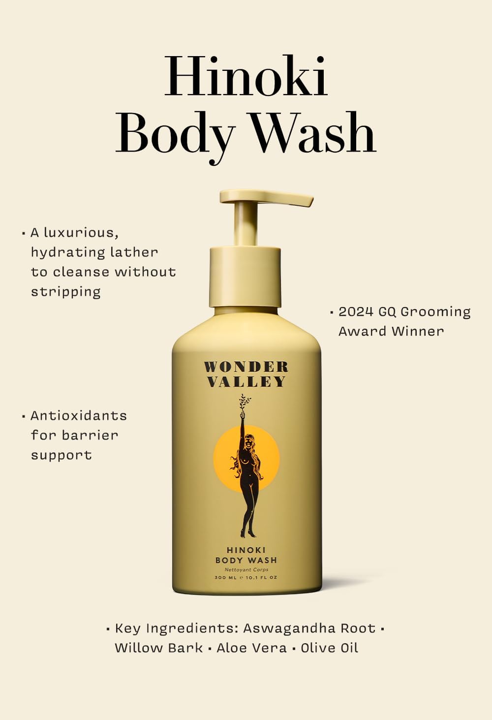 Wonder Valley Hinoki Body Wash - Vegan & Cruelty-Free Formula for All Skin Types | Hydrates & Cleanses (10.1 fl oz | 300 ml)