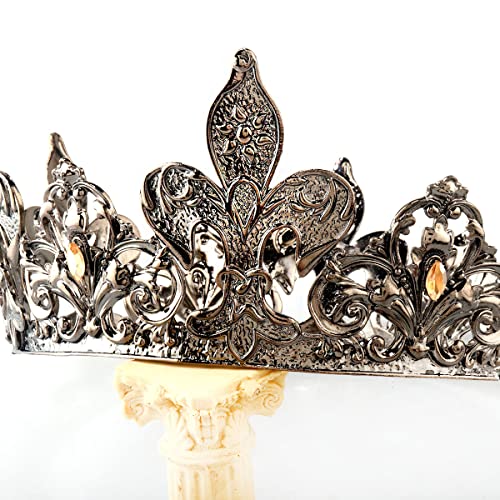 Alloy Rhinestone King Queen Round Crown Party Hair Accessories For Birthday Wedding Prom Pageant Photography Halloween (Black)