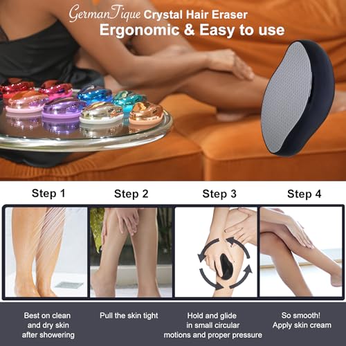 Germantique Crystal Hair Eraser,Natural Crystal Hair Remover,Reusable Painless Nano Glass Hair Removal Device Without Shaver,Gentle Crystal Epilator and Exfoliator for Soft Silky Skin(Black)