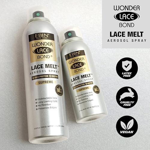 EBIN NEW YORK Wonder Lace Melt Aerosol Spray - Silk Protein + Biotin Infused (80ml./ 2.7oz) - Preserves Edges & Undetectable Lace | Long lasting hold | No Residue