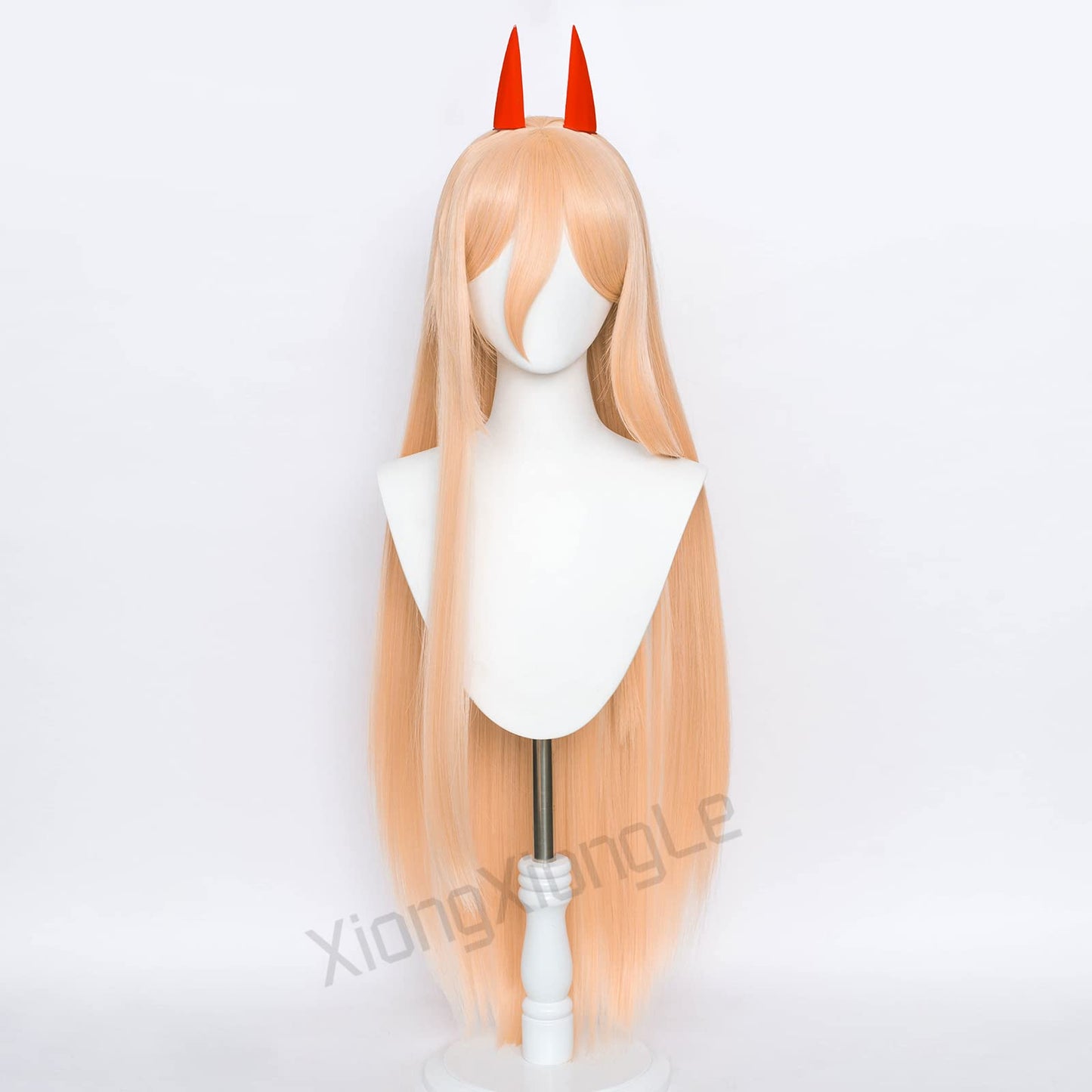 XiongXiongLe Power Orange Long Straight Cosplay Wig Anime Chainsaw Man Horns Heat Resistant Fiber Synthetic Women's Costume Hair with Cap Wig for Party Halloween(Power)