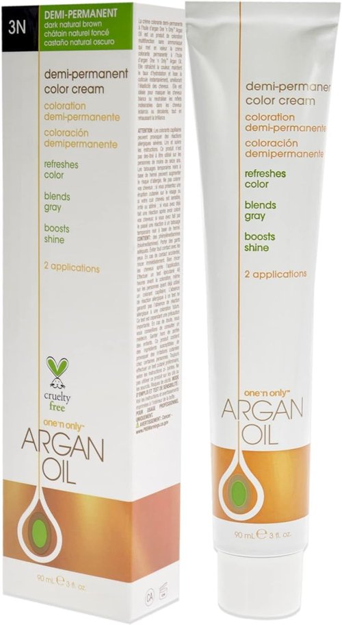 One N' Only Demi Permanent Hair Color - Argan Oil Infused Dye for Rich Gray Coverage - 3N Dark Natural Brown (3 oz)