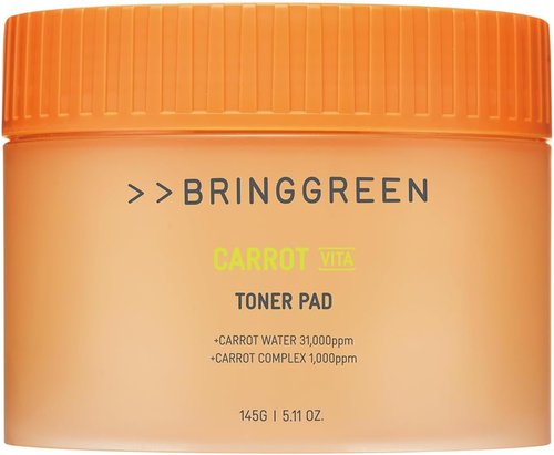 BRING GREEN Carrot Toner Pad - Vitamin & Retinol Formula for Even Skin Tone | 60 Count