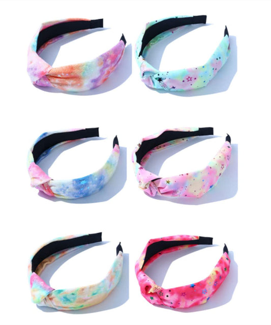 CULHEITE 6 Pack Knotted Headband for Women Tie-dye Star Wide Knot Hair Bands Fashion Colorful Lady Top Twist Hair Accessories for Girls Gifts